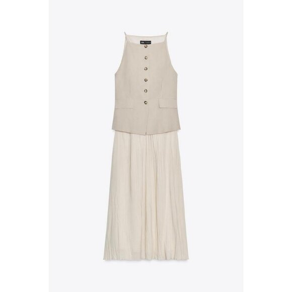 ZARA PLEATED SKIRT MIDI WAISTCOAT DRESS - Picture 4 of 6